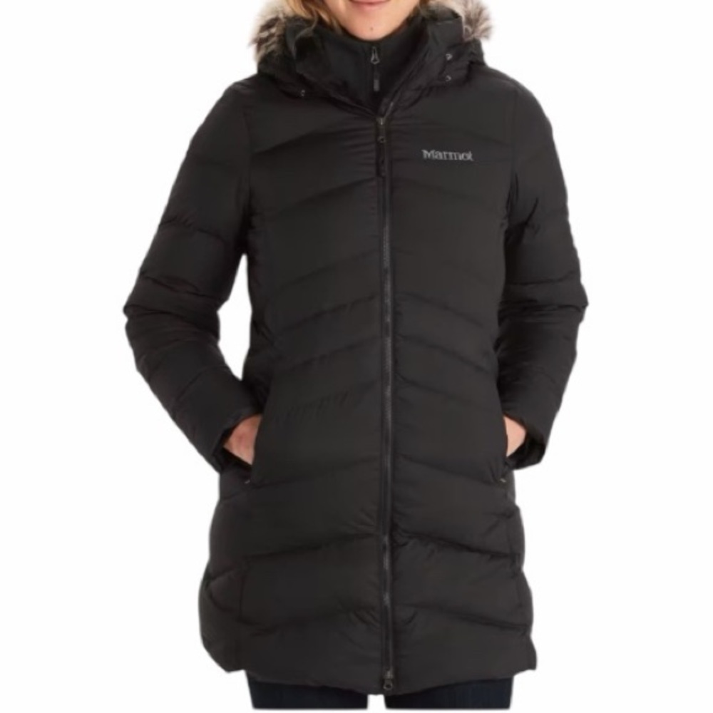 Marmot Women's Montreal 700 Fill Down  Coat Black Hooded Puffer Size S